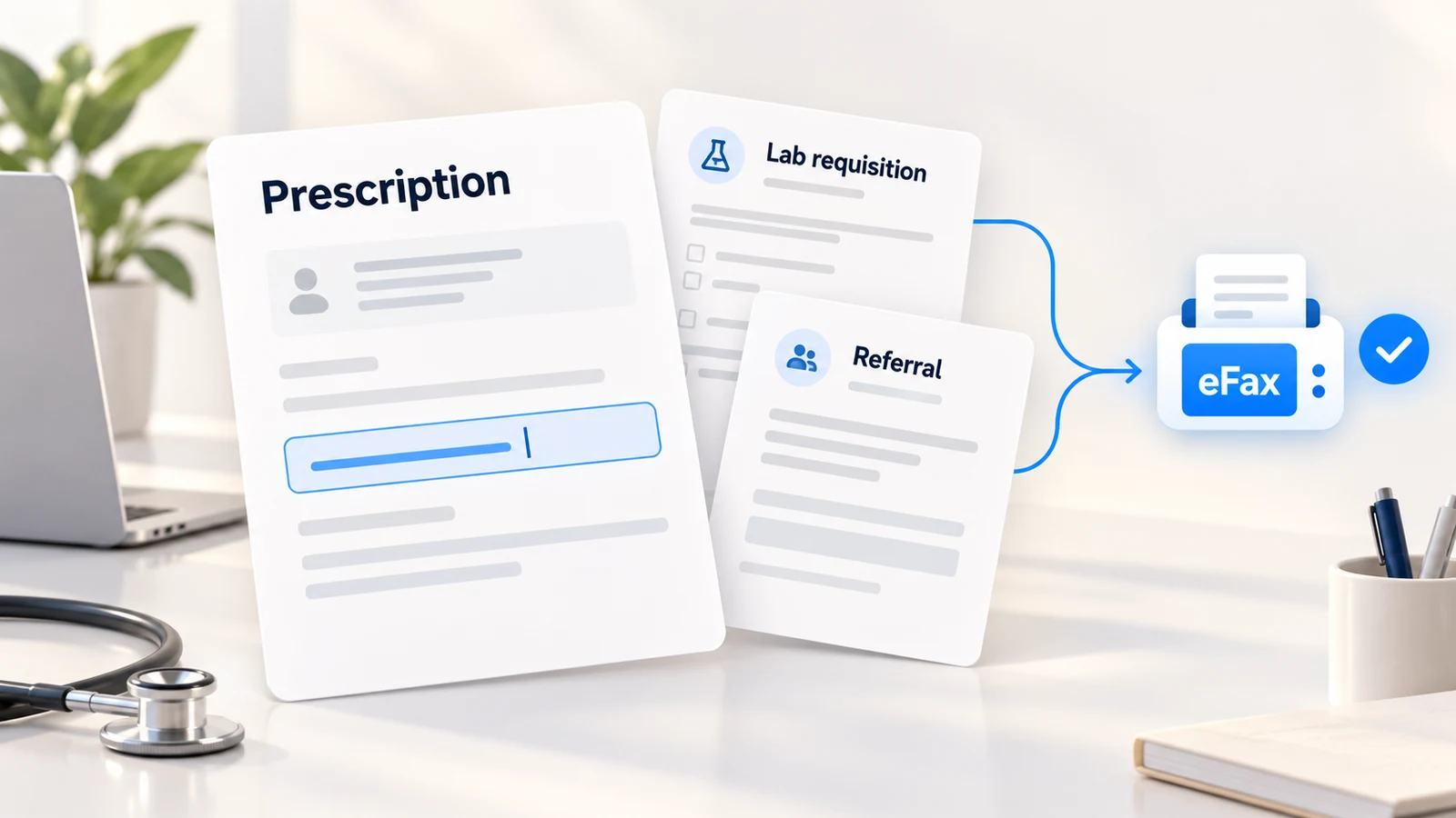 Prescription, lab requisition and referral documents connected to healthcare eFax